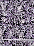 Wisteria and Floral Matte-Side Printed Silk Charmeuse - Lavender / Grey / White / Black