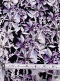 Wisteria and Floral Matte-Side Printed Silk Charmeuse - Lavender / Grey / White / Black