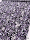 Wisteria and Floral Matte-Side Printed Silk Charmeuse - Lavender / Grey / White / Black
