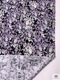 Wisteria and Floral Matte-Side Printed Silk Charmeuse - Lavender / Grey / White / Black