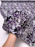 Wisteria and Floral Matte-Side Printed Silk Charmeuse - Lavender / Grey / White / Black