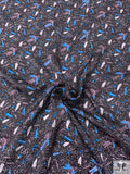 Birds and Dotted Printed Lightweight Silk Charmeuse - Purple Plum / Ocean Blue / Black / White