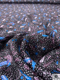 Birds and Dotted Printed Lightweight Silk Charmeuse - Purple Plum / Ocean Blue / Black / White