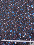 Birds and Dotted Printed Lightweight Silk Charmeuse - Purple Plum / Ocean Blue / Black / White
