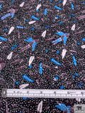 Birds and Dotted Printed Lightweight Silk Charmeuse - Purple Plum / Ocean Blue / Black / White