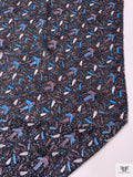 Birds and Dotted Printed Lightweight Silk Charmeuse - Purple Plum / Ocean Blue / Black / White
