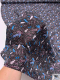 Birds and Dotted Printed Lightweight Silk Charmeuse - Purple Plum / Ocean Blue / Black / White