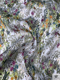 Garden Floral Printed Satin Face Organza - Greens / Orange / Sky Blue / Purple