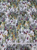 Garden Floral Printed Satin Face Organza - Greens / Orange / Sky Blue / Purple