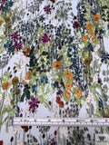 Garden Floral Printed Satin Face Organza - Greens / Orange / Sky Blue / Purple
