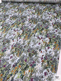 Garden Floral Printed Satin Face Organza - Greens / Orange / Sky Blue / Purple