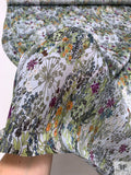 Garden Floral Printed Satin Face Organza - Greens / Orange / Sky Blue / Purple