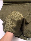 Floral Jacquard Silk Charmeuse - Olive Green