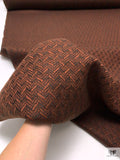 French Herringbone Virgin Wool Coating - Dark Brown / Cinnamon Brown