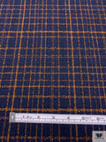Italian Plaid Loopy Bouclé Lightweight Tweed - Navy Blue / Orange