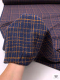 Italian Plaid Loopy Bouclé Lightweight Tweed - Navy Blue / Orange