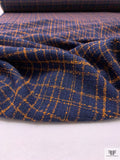 Italian Plaid Loopy Bouclé Lightweight Tweed - Navy Blue / Orange