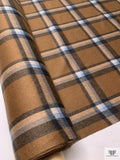 Italian Plaid Brushed Coating with Backing - Sugar Brown / Navy / Carolina Blue