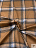 Italian Plaid Brushed Coating with Backing - Sugar Brown / Navy / Carolina Blue