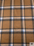 Italian Plaid Brushed Coating with Backing - Sugar Brown / Navy / Carolina Blue