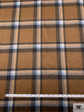Italian Plaid Brushed Coating with Backing - Sugar Brown / Navy / Carolina Blue