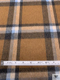Italian Plaid Brushed Coating with Backing - Sugar Brown / Navy / Carolina Blue