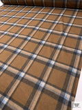 Italian Plaid Brushed Coating with Backing - Sugar Brown / Navy / Carolina Blue