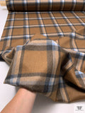 Italian Plaid Brushed Coating with Backing - Sugar Brown / Navy / Carolina Blue