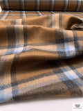 Italian Plaid Brushed Coating with Backing - Sugar Brown / Navy / Carolina Blue