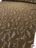 Italian Metallic Jacquard Floral Gabardine Jacket Weight - Olive Brown / Silver