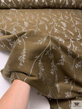 Italian Metallic Jacquard Floral Gabardine Jacket Weight - Olive Brown / Silver