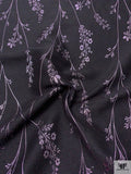 Italian Metallic Jacquard Floral Gabardine Jacket Weight - Black / Metallic Light Lilac
