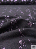 Italian Metallic Jacquard Floral Gabardine Jacket Weight - Black / Metallic Light Lilac
