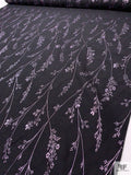 Italian Metallic Jacquard Floral Gabardine Jacket Weight - Black / Metallic Light Lilac
