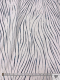 Scaley Lines Printed Cotton Voile - White / Navy / Turquoise