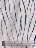 Scaley Lines Printed Cotton Voile - White / Navy / Turquoise