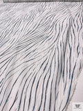 Scaley Lines Printed Cotton Voile - White / Navy / Turquoise