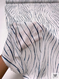 Scaley Lines Printed Cotton Voile - White / Navy / Turquoise