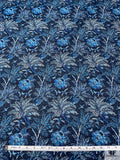 Tropical Floral Birds and Butterflies Printed Cotton Voile - Navy / Teal Blue / White