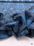Floral Vines Printed Cotton Voile - Navy / Teal Blue / White