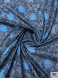 Floral Vines Printed Cotton Voile - Navy / Teal Blue / White
