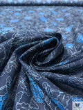 Floral Vines Printed Cotton Voile - Navy / Teal Blue / White