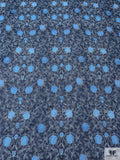 Floral Vines Printed Cotton Voile - Navy / Teal Blue / White
