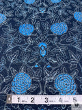 Floral Vines Printed Cotton Voile - Navy / Teal Blue / White