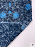 Floral Vines Printed Cotton Voile - Navy / Teal Blue / White