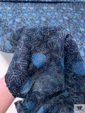 Floral Vines Printed Cotton Voile - Navy / Teal Blue / White