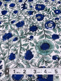Floral Vines and Birds Printed Cotton Voile - Blue / White / Seafoam