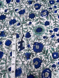 Floral Vines and Birds Printed Cotton Voile - Blue / White / Seafoam