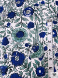 Floral Vines and Birds Printed Cotton Voile - Blue / White / Seafoam