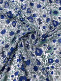 Floral Vines and Birds Printed Cotton Voile - Blue / White / Seafoam